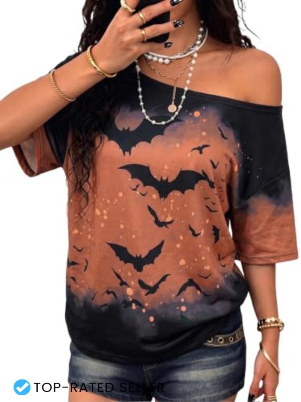 Women's Gothic Off the Shoulder Halloween Tee Y2K Vintage Grunge Top